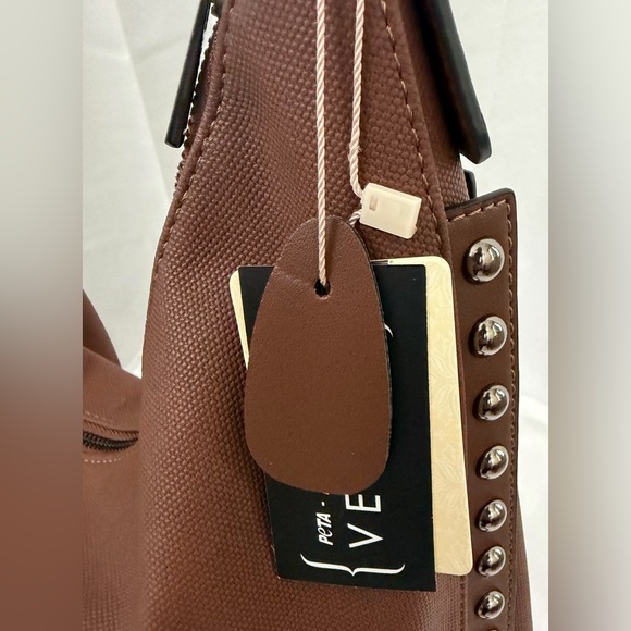Marion Studded Chocolate Brown Soft Vegan Leather Hobo Bag with Extra Strap NWT - Picture 8 of 9